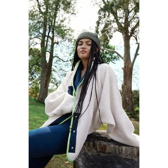 Free People Hit The Slopes Fleece Shawl Jacket in Canvas Combo Size XL